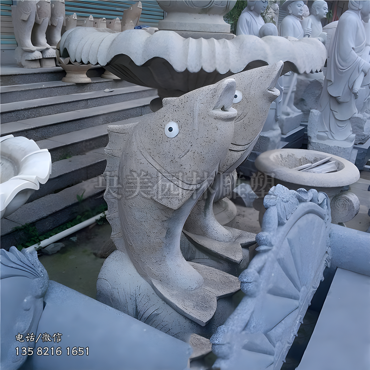花崗巖噴水魚雕塑
