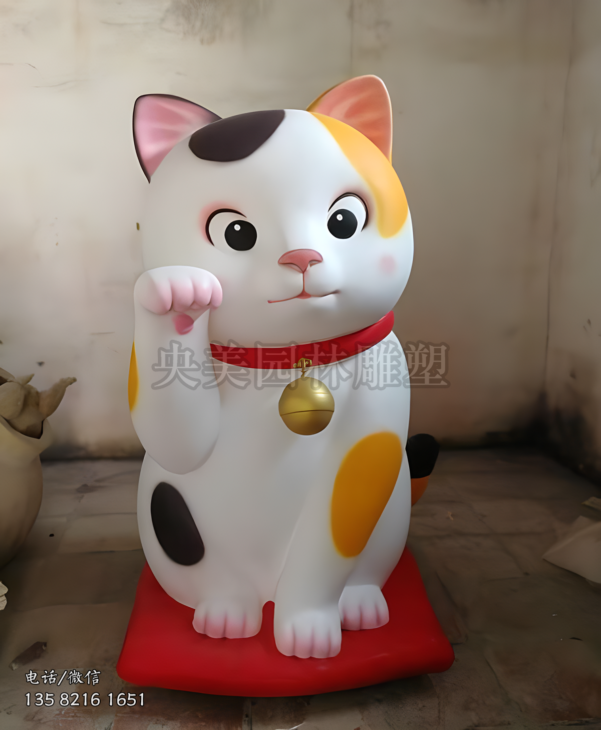 可愛蹲地招財(cái)貓雕塑