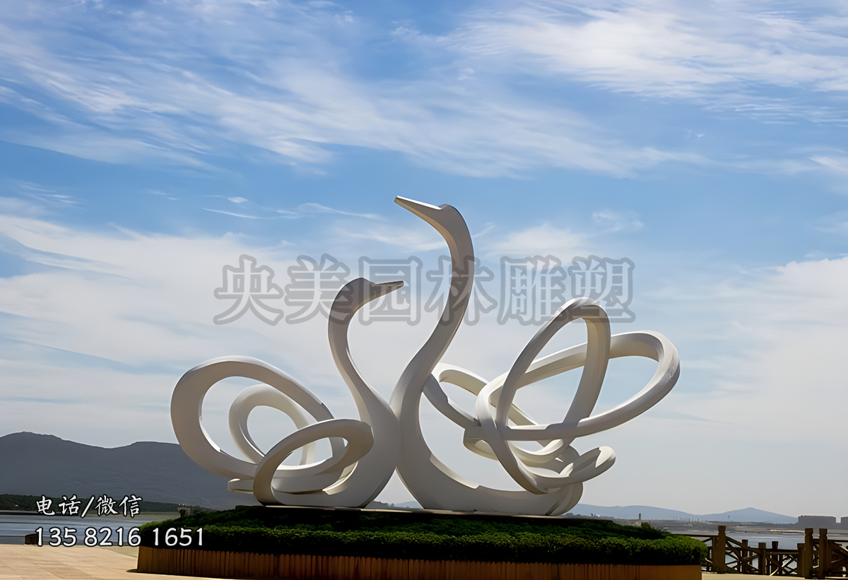 不銹鋼抽象藝術天鵝造型雕塑