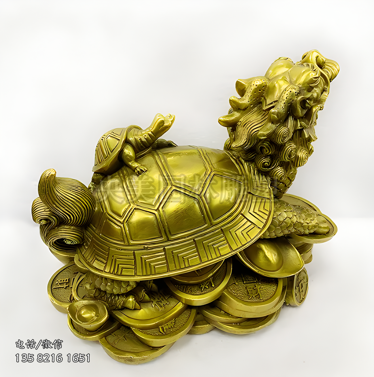 純銅鑄造招財龍龜雕塑擺件