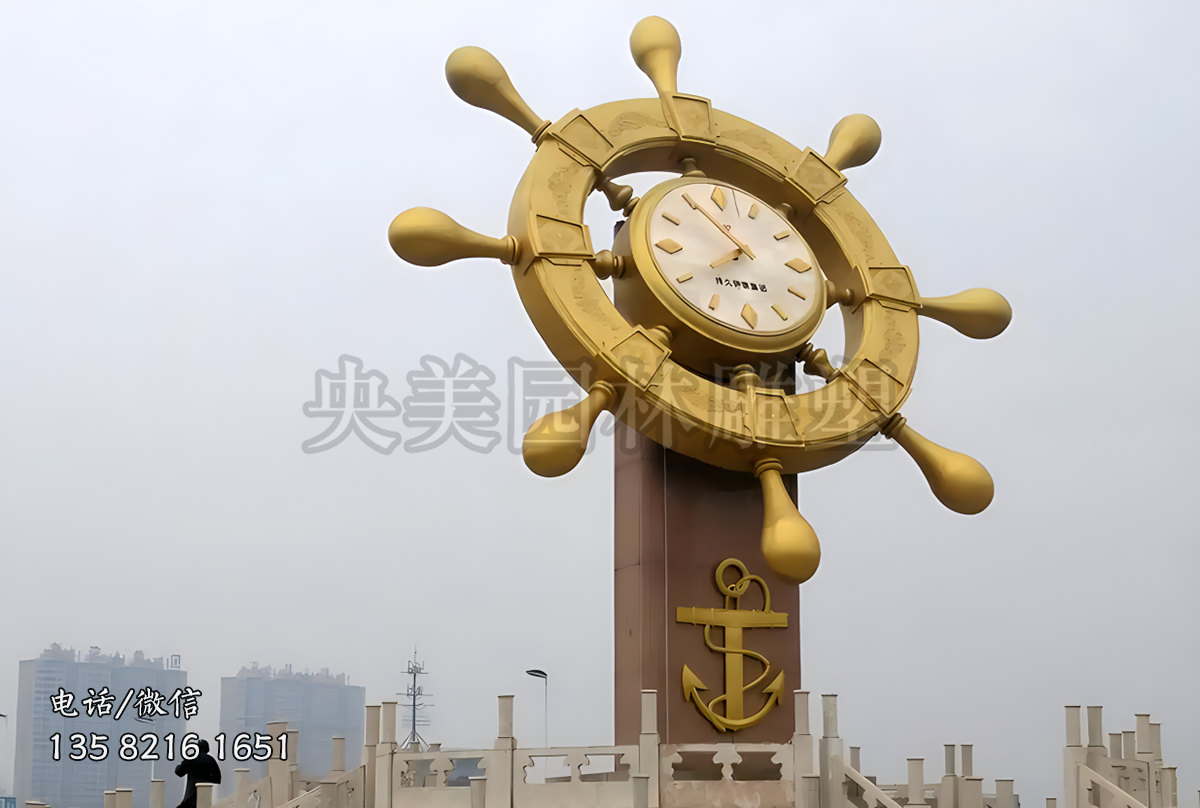 不銹鋼船舵造型時鐘雕塑