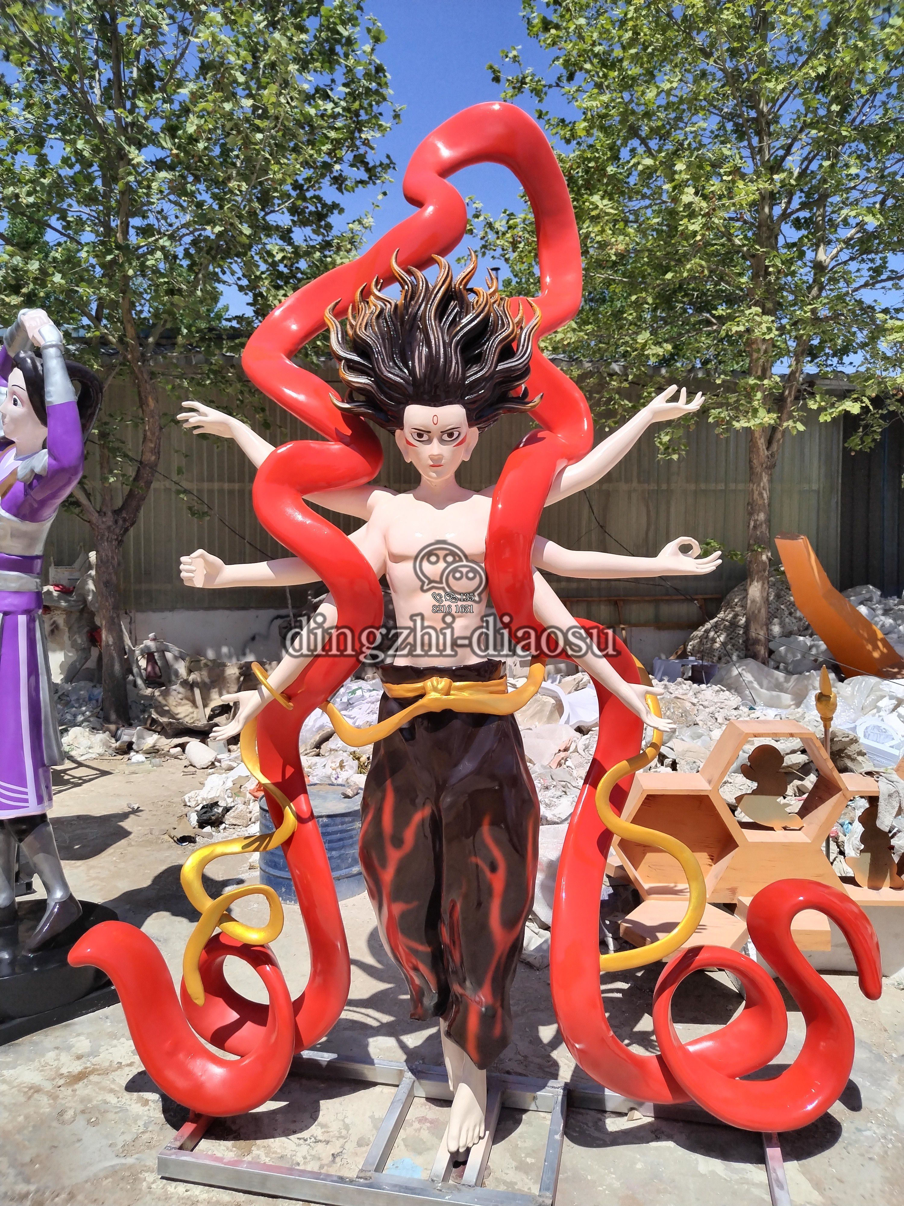 2.5米飄帶魔童哪吒玻璃鋼雕塑 2.5米飄帶魔童哪吒玻璃鋼雕塑